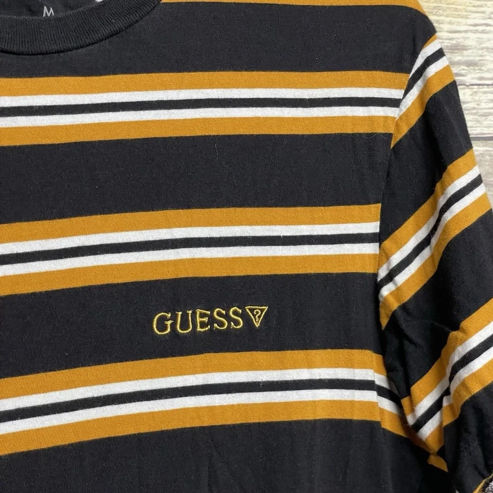 Guess Originals Men's Medium‎ Embroidered Logo Short Sleeve Striped T-Shirt EUC - Picture 4 of 5